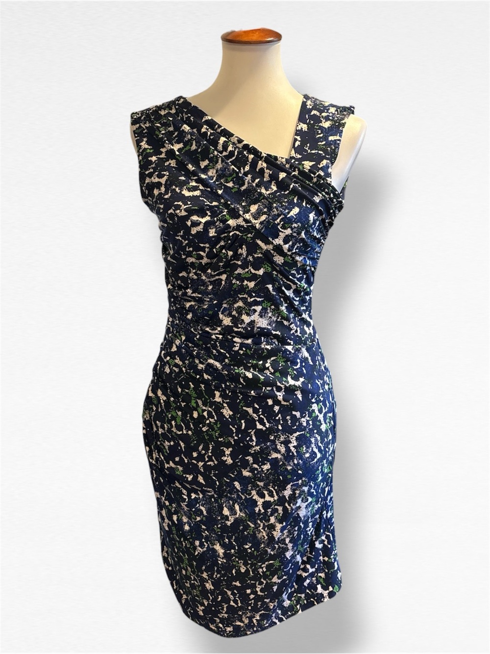 Vince Camuto Abstract Print Ruched Asymmetrical Sheath Dress Size XS